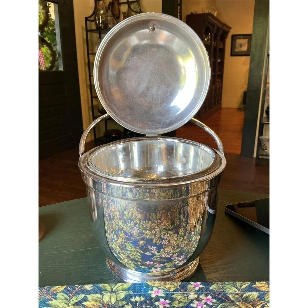 VTG Poole & Co Silver Plated Mid Century Modern Hinged Insulated Ice Bucket